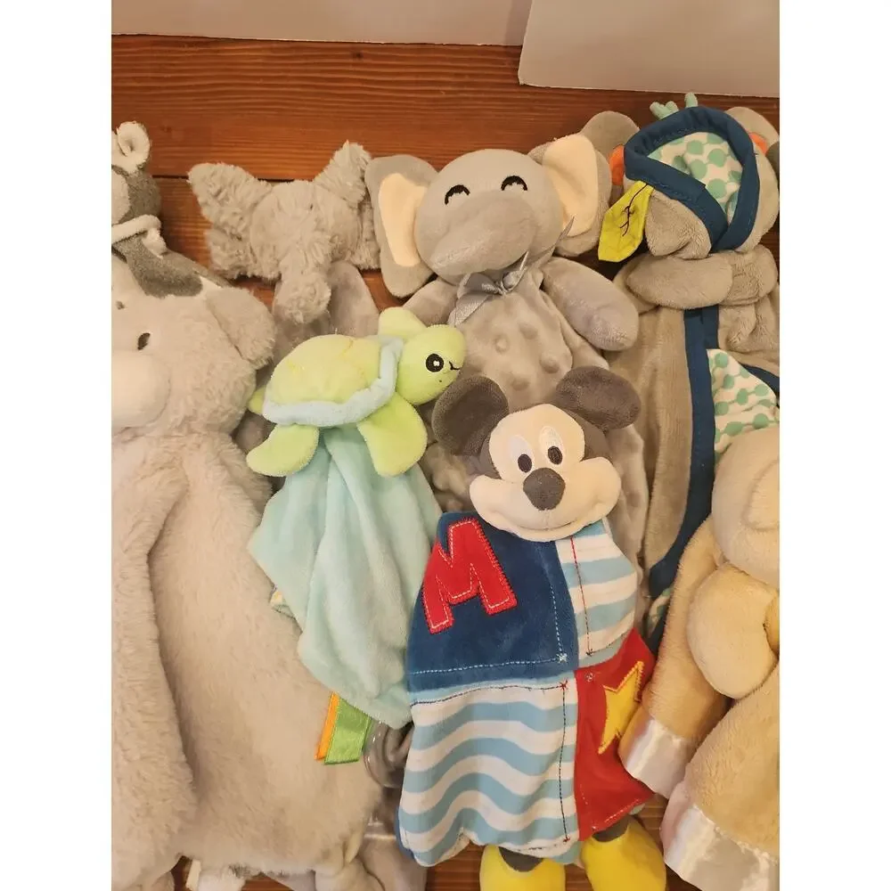 Assorted Brand Lovey Security Blanket Lot Plush Various Sizes Neutral Boy 13 Pcs